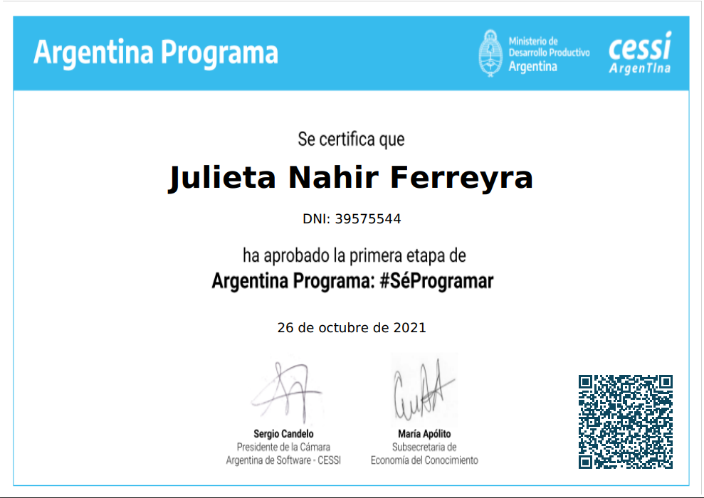 Certificación Argentina Programa 'Sé Programar'